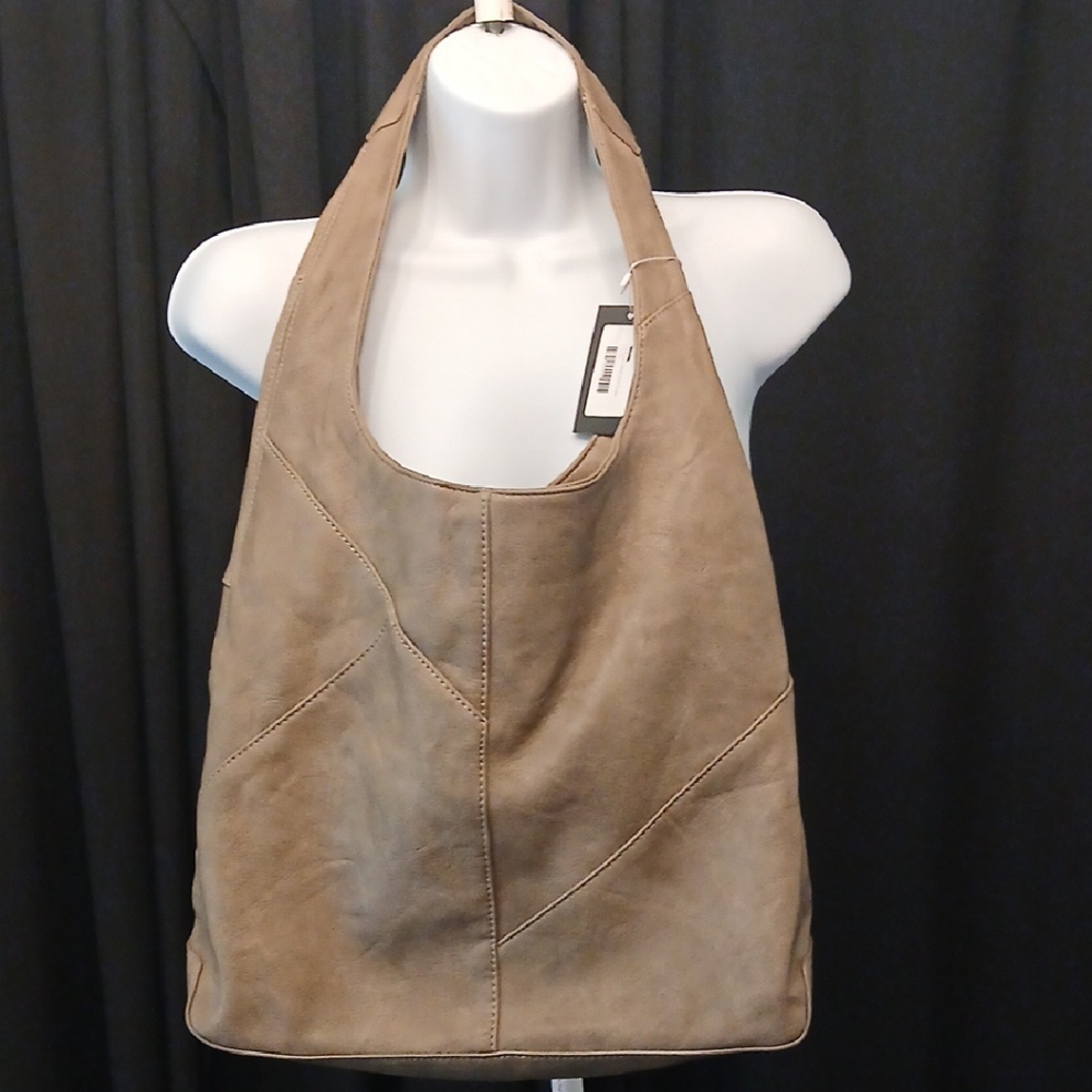 Joy Susan Taupe Patchwork Leather Shoulder Bag